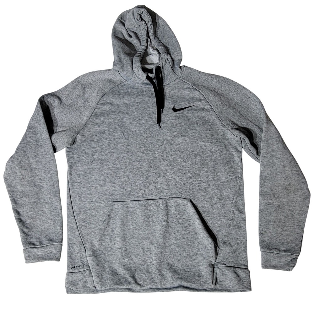 Nike Dri-FIT Mens Hoodie Heather Grey Raglan Pullover Sweatshirt Large